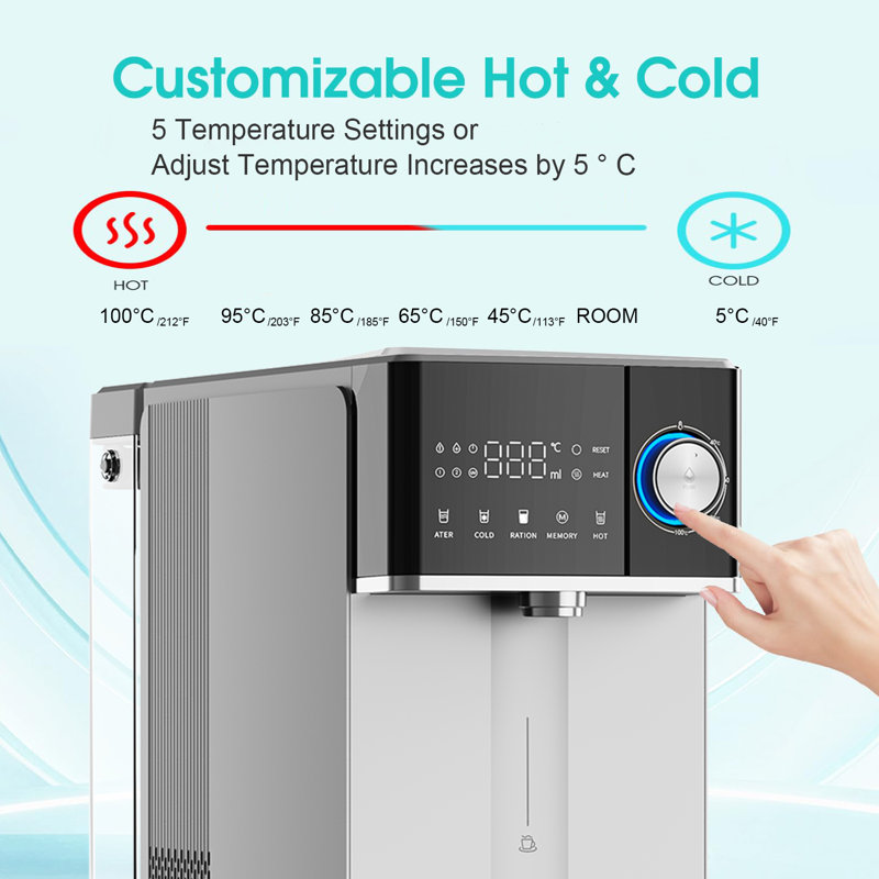 Soopyk Countertop Reverse Osmosis System Instant Hot Ro Water Filtration Hot And Cold Water Dispenser Cooler, Adjustable Temperature & Dispensing Volume, Filter Lifespan Monitor, Plug And Play