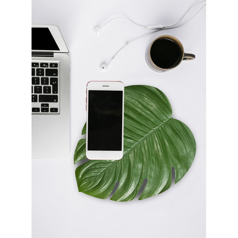 Sous-verre artificiel Philodendron à feuilles divisées, décoration intérieure pour protéger les meubles et rehausser l'esthétique des fêtes, des dîners et de l'utilisation quotidienne - 5 po de largeur et 5 po de longueur, paquet de 6