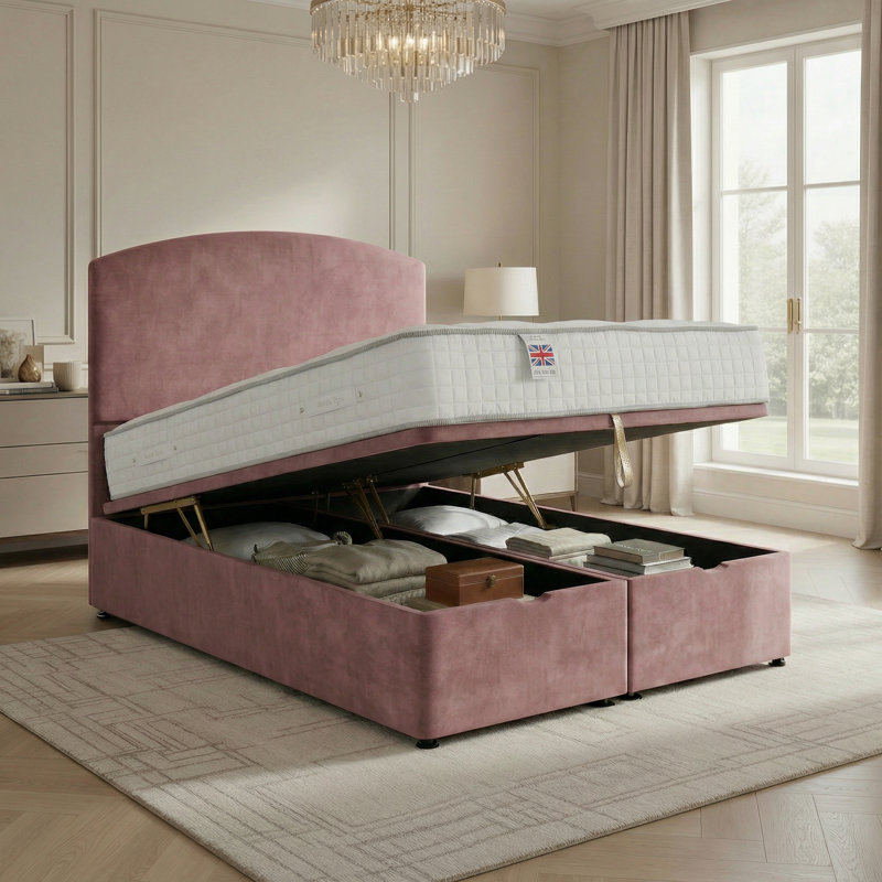 Upholstered Ottoman Bed, Single, Pink