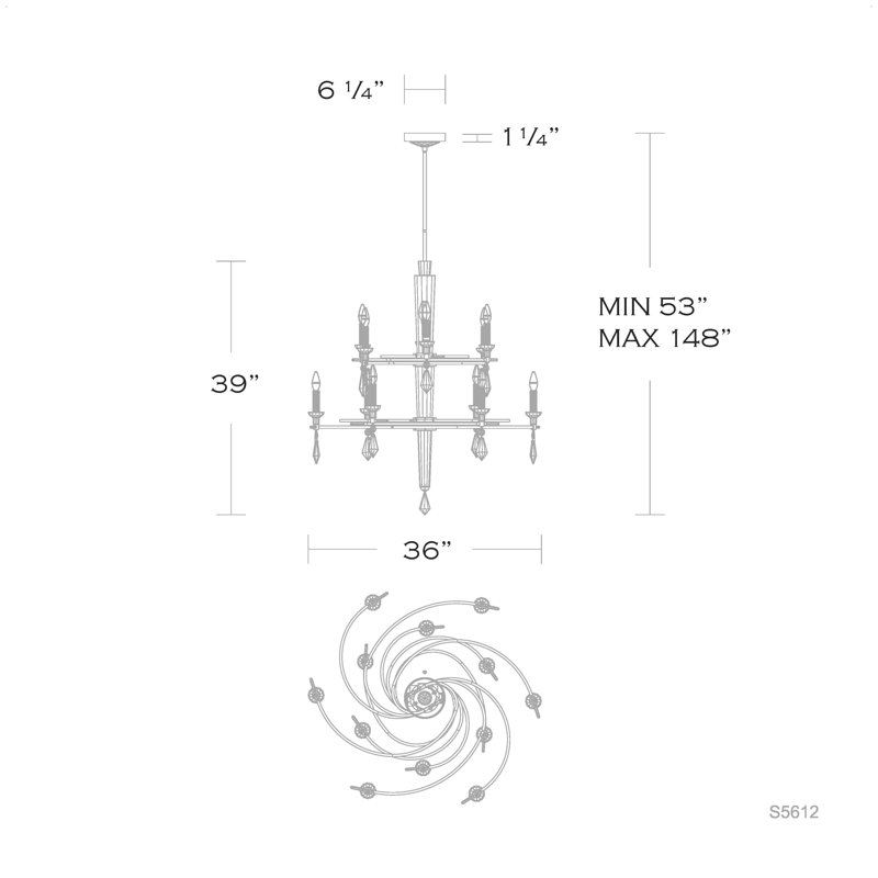 Tempest 12 Light Crystal LED Chandelier, Black/Soft Silver