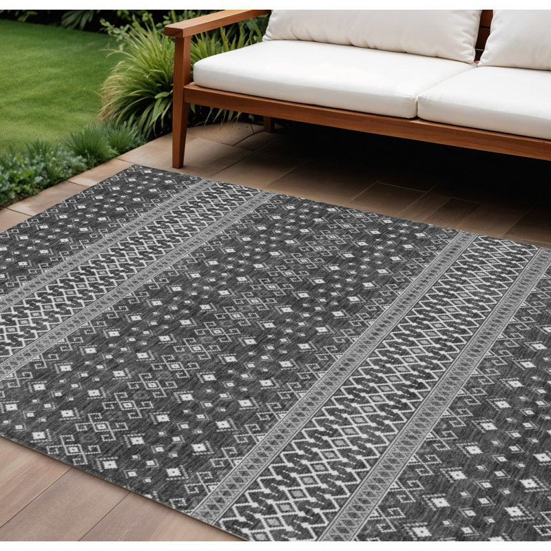 Tapis tribal lavable intérieur / extérieur gris argenté 9 pi x 12 pi
