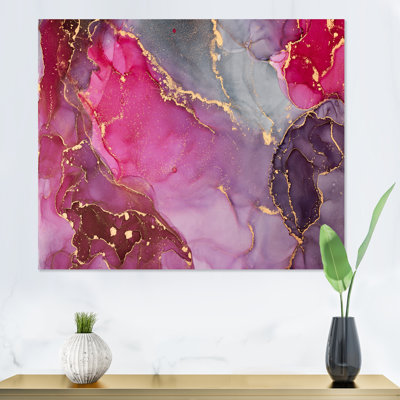 Rose et noir, art abstrait fluide de luxe III - peinture sur toile