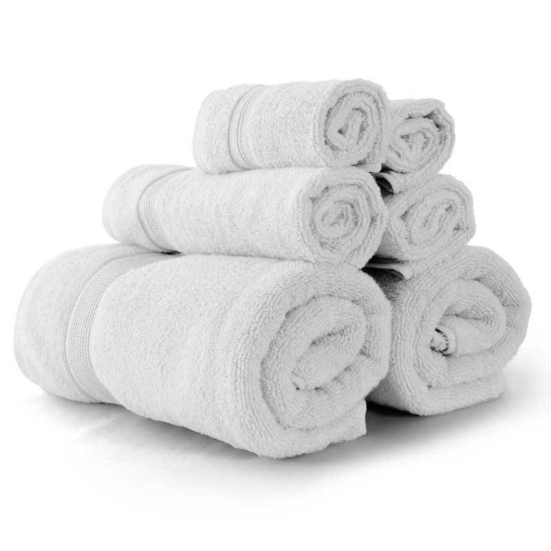 Lux Decor 6-Piece 100% Cotton Towel Set, 2 Bath Towels, 2 Hand Towels, 2 Wash Towels, Ultra Soft, White