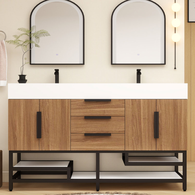 Jessica 60'' Single Bathroom Vanity with Stone Top, Wood