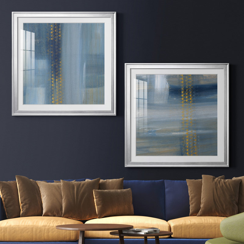 «Touching the Sky I», ensemble de 2 reproductions d'art, Blanc, H 26,5 po x l 53 po x P 1,5 po, Papier avec cadre argenté