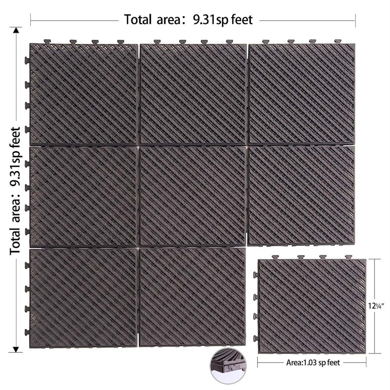 Carreaux de terrasse à emboîtement de patio, tuiles de terrasse carrées composites 12 po x 12 po, plastique à quatre lattes