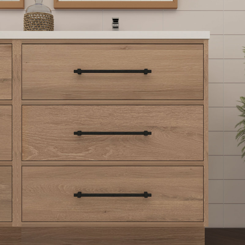 Meuble-lavabo double 58,9 po avec plateau en acrylique Victoria, Chêne rouge
