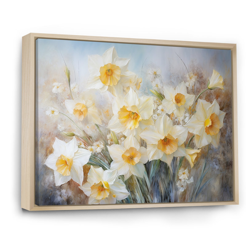 Motif de jonquilles Minimalims - imprimé, H 12 po x l 20 po x P 1 po, Cadre naturel flottant