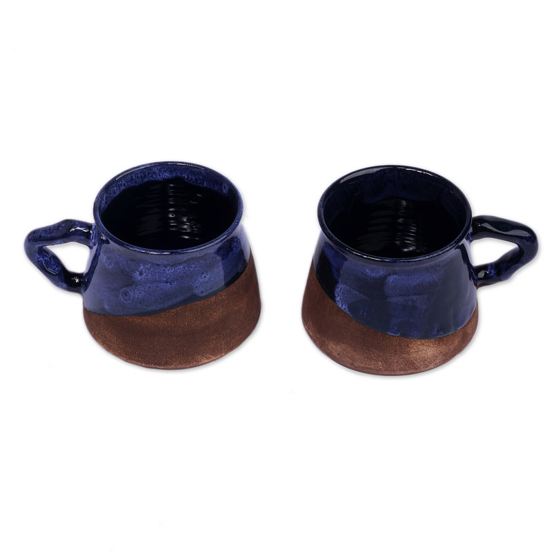  Handmade Energizing Blue Ceramic Coffee Cups (Pair)