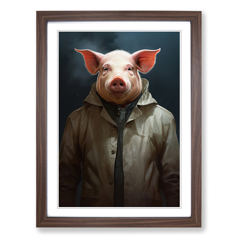 Pig Conceptual - Single Picture Frame Print on Wood, Walnut Framed, 46cm H x 34cm W x 2cm D