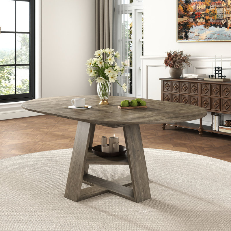 Table de salle à manger extensible ronde de 43 po avec compartiment de rangement caché, table de ferme moderne de style Mid-Century pour salle à manger