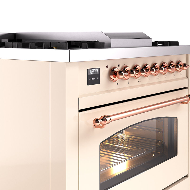 ILVE Nostalgie II 36 Dual Fuel Range, knobs, Burgundy/Chrome, Liquid Propane
