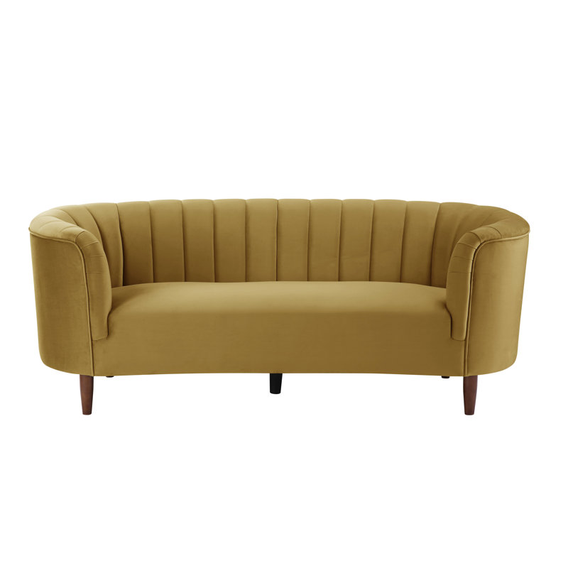 Yasha Upholstered Sofa with Tuxedo Arm, Olive Yellow Velvet, 32" H x 71" W x 33" D