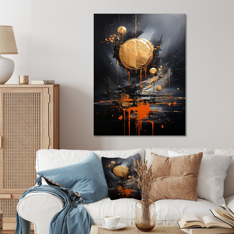 «Black and Gold Spiral Graffiti I», art mural abstrait en métal, H 32 po x l 16 po x P 1 po