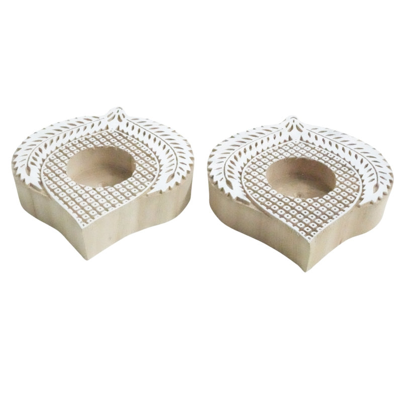  Handcrafted Wooden Candle Block Natural Stained Finish for Tabletop & Home Décor-(Pack Of-3), 3