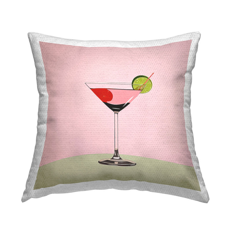 Coussin décoratif rose et rouge à imprimé cocktail par Irena Orlov