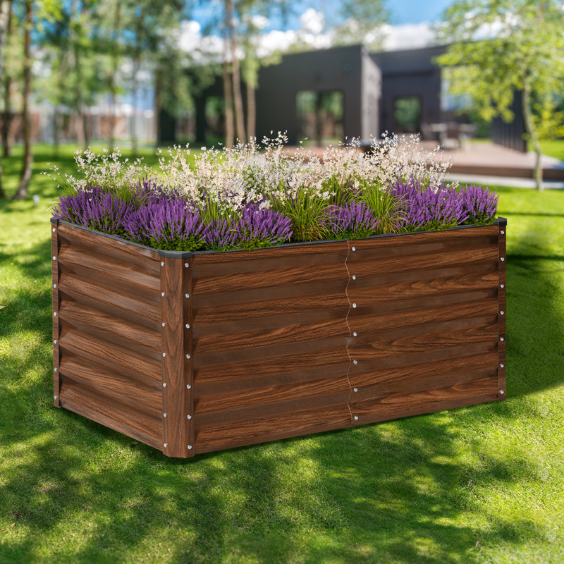  Raised Garden Bed 4x2x2 ft (2 Pcs) Modular Metal Raised Planter, Brown