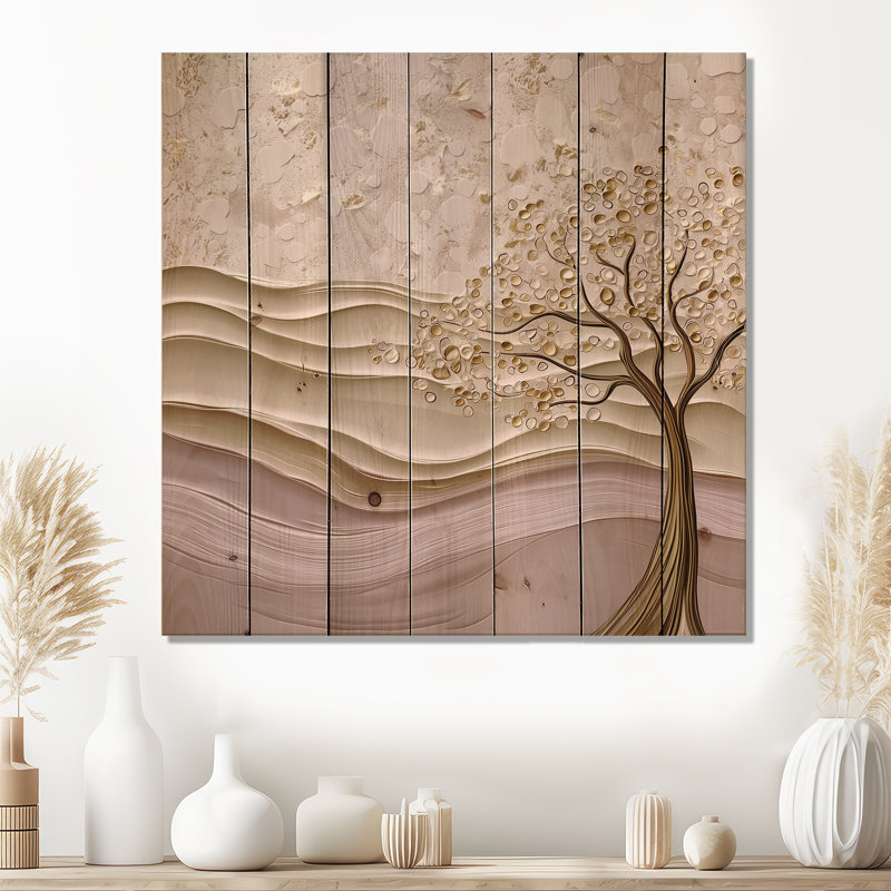 Arbre d'acacia Horizon II - paysage moderne en bois, décoration murale sur bois de pin naturel, H 36 po x l 36 po x P 0,78 po