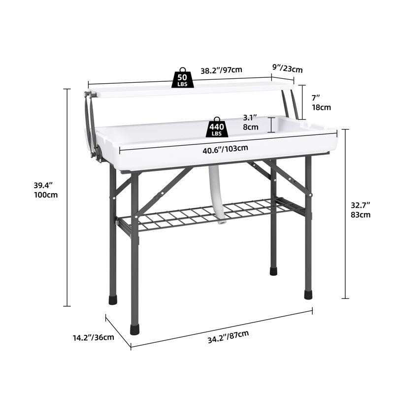 41"W Portable Two-Tier Ice Table Folding Ice Cooler Table with Drain and Detachable Skirt