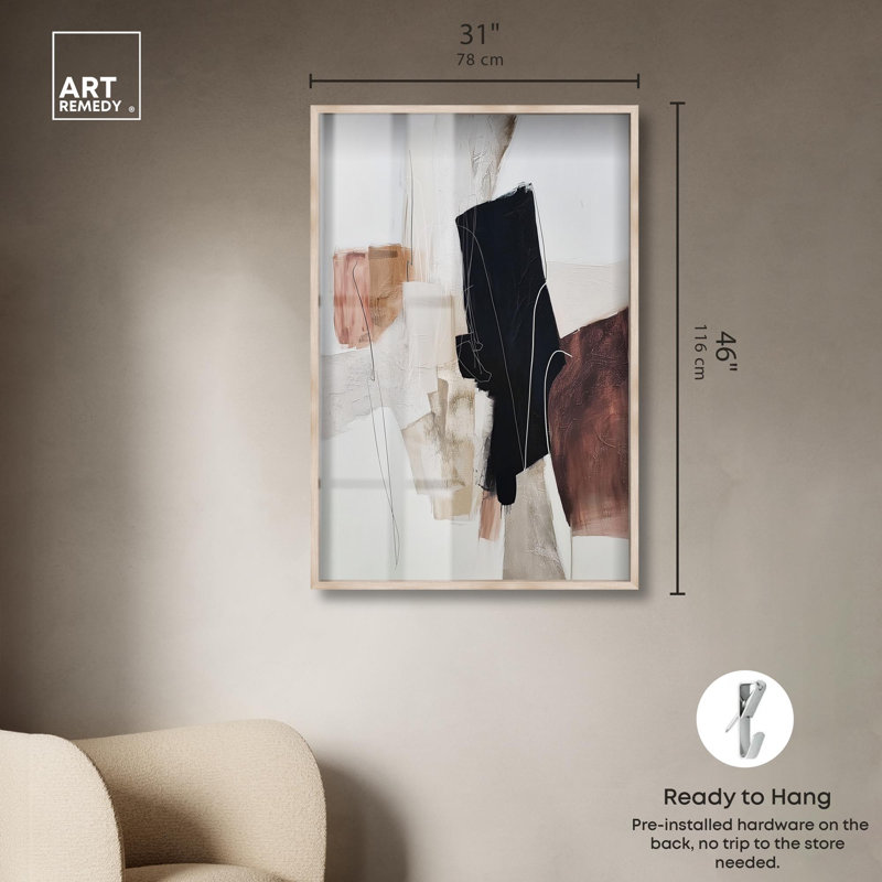 «Smooth Brush III Boho Decor Shadowbox» par Art Remedy, H 46 po x l 31 po, Crème, crème