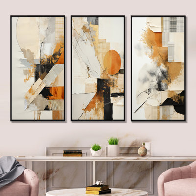 «Black Twilight Dream Abstract Collages I», ensemble de 4 reproductions d'art sur toile