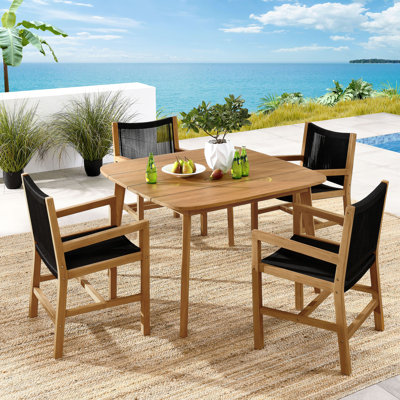 Vienna 5-Piece Outdoor Patio Teak And Rope Dining Set With Armchairs In Natural