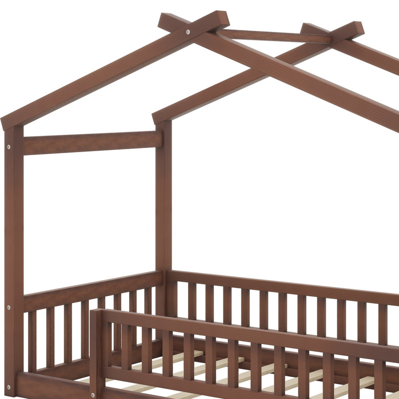 Cadre de lit en bois avec clôture, Noyer