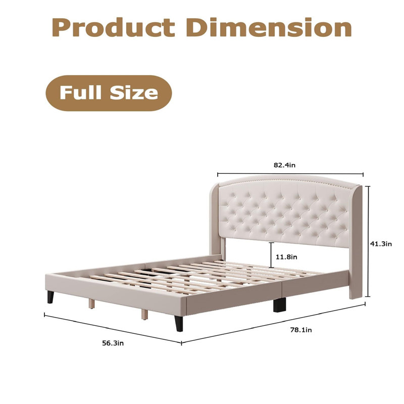 Gytle Wingback Bed, Beige, Full