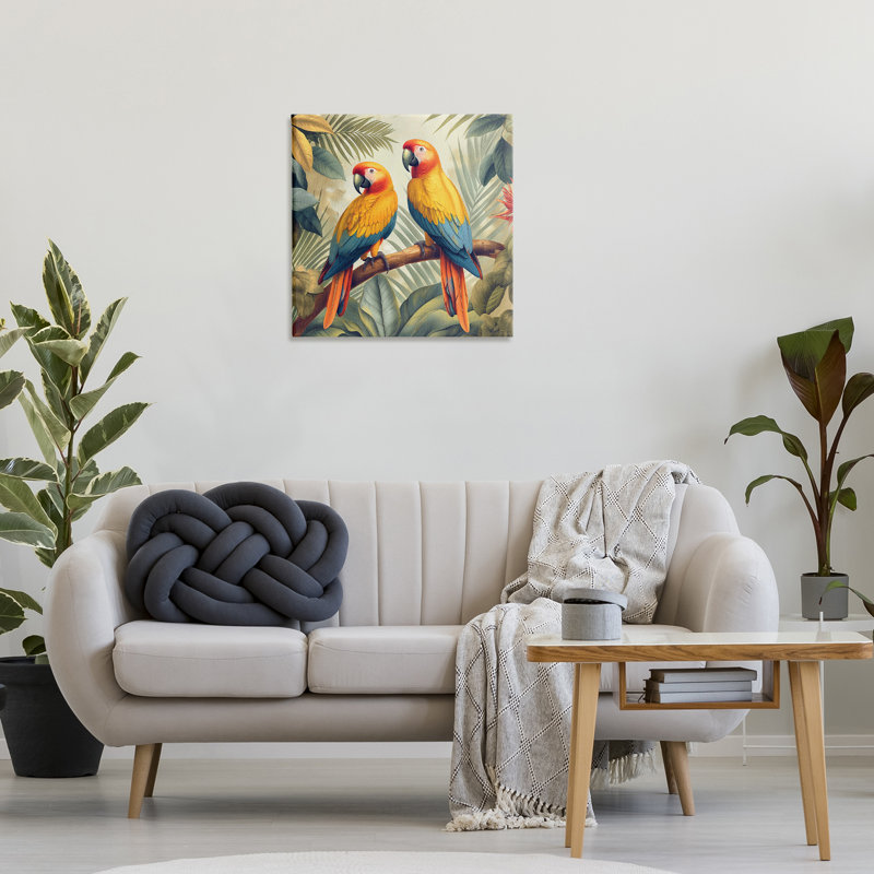 «Perroquet duo sur branche» par Steve Hunziker, H 24 po x l 24 po