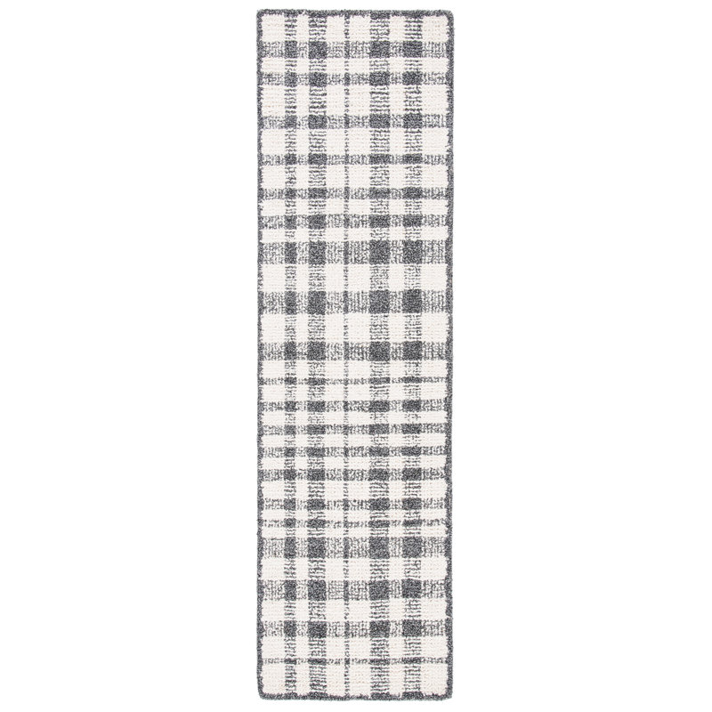 Tapis ivoire / noir touffeté à la main Eldon, Tapis de couloir 2 pi 3 po x 6 pi