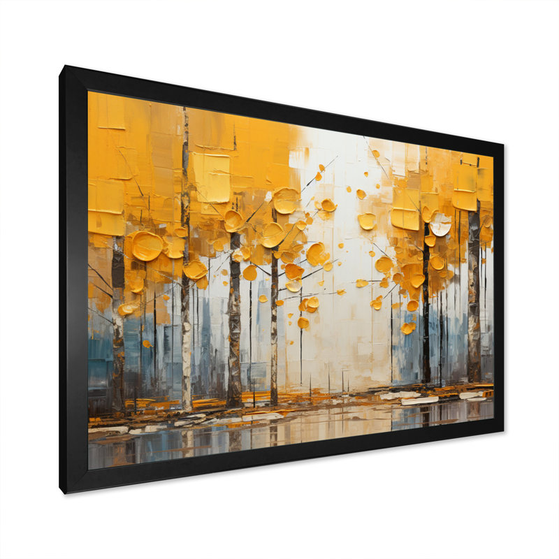 Collage de bois jaune Berlene Forest II - impression, Cadre simple noir, H 30 po x l 40 po x P 1,5 po