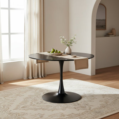 Table de salle à manger ronde, bois, base piédestal, minimaliste, salle à manger