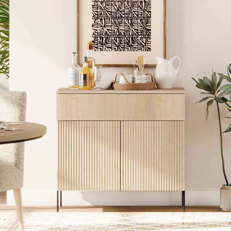 Buffet rustique en bois avec portes et tiroir Union 31,5 "Union Credenza pour cuisine, salle à manger Union, Beige