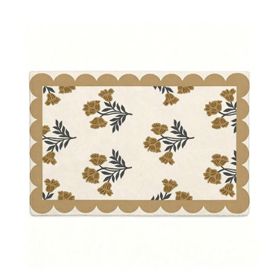 Tapis de sol vintage crème beige à motif de vigne, 119 x 79 cm