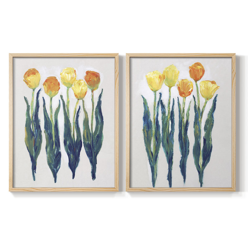 Tulipes en rang I - reproduction encadrée de qualité supérieure - prête à être accrochée - aucun clou requis - aucun clou requis