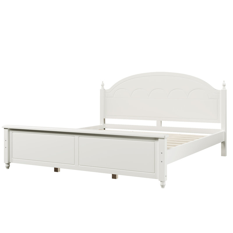 Tête de lit arquée et cadre de lit en bois de conception classique, White, King