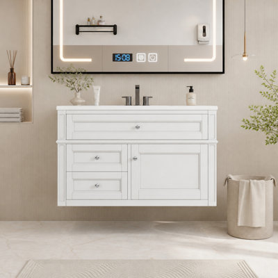 Wall Mounted Bathroom Vanity with 2 Drawers and Tip-out Drawerand Sink