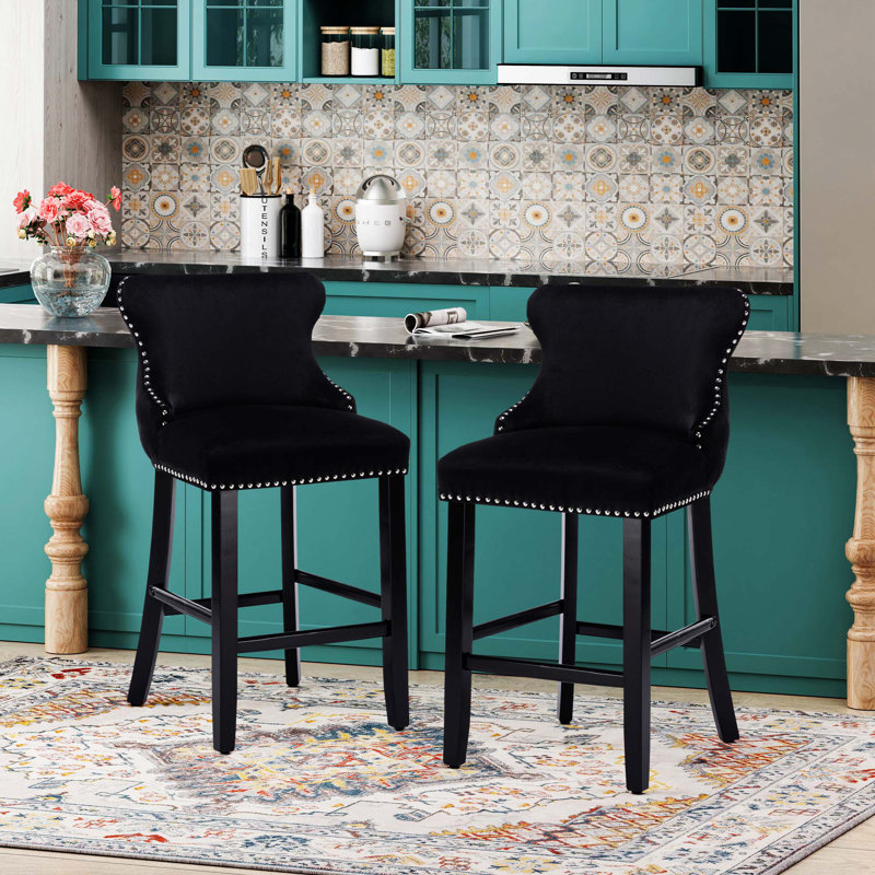 Tabourets de bar rembourrés en velours Merelin, Noir