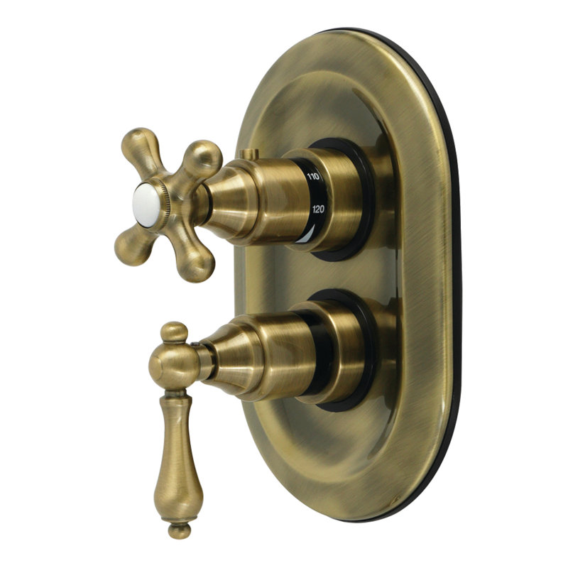 Kingston Brass Restoration Thermostatic Shower Valve and Trim Kit - Valve Included, Antique Brass