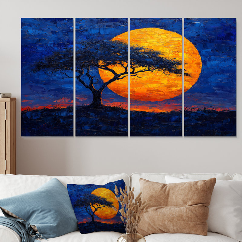 Silhouette de serengeti jaune - arbre africain, H 28 po x l 48 po