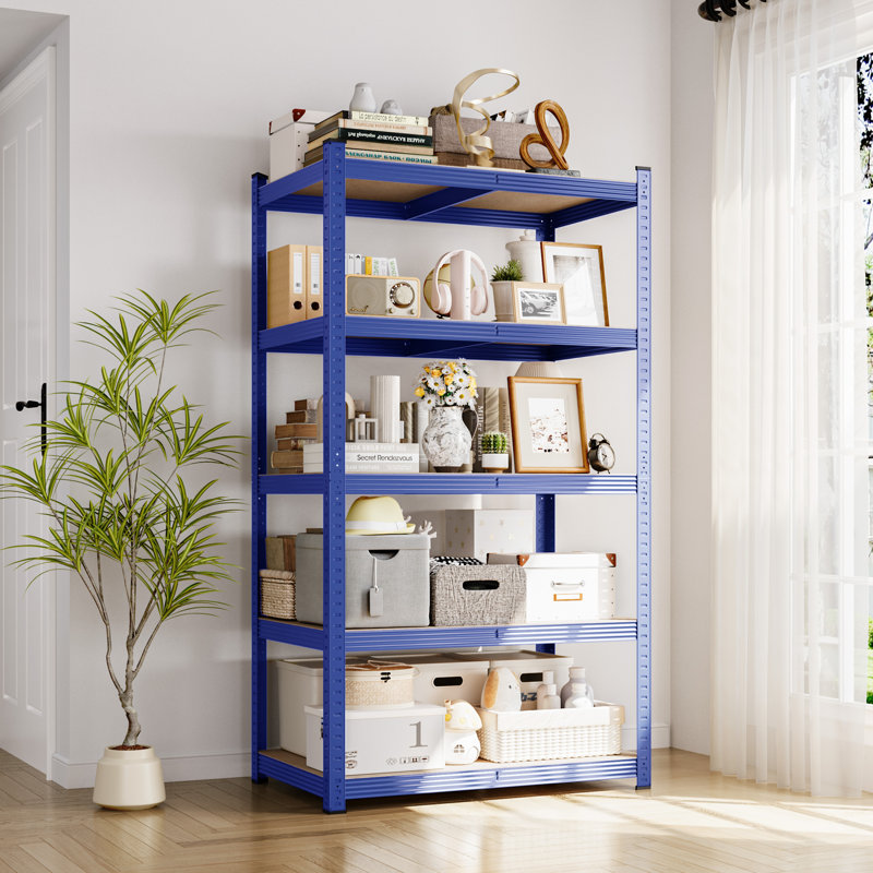 Lundys 71" H x 35.5" W x 16" D 5-Tier Adjustable Metal MDF Storage Rack Shelves Boltless Shelving, Blue