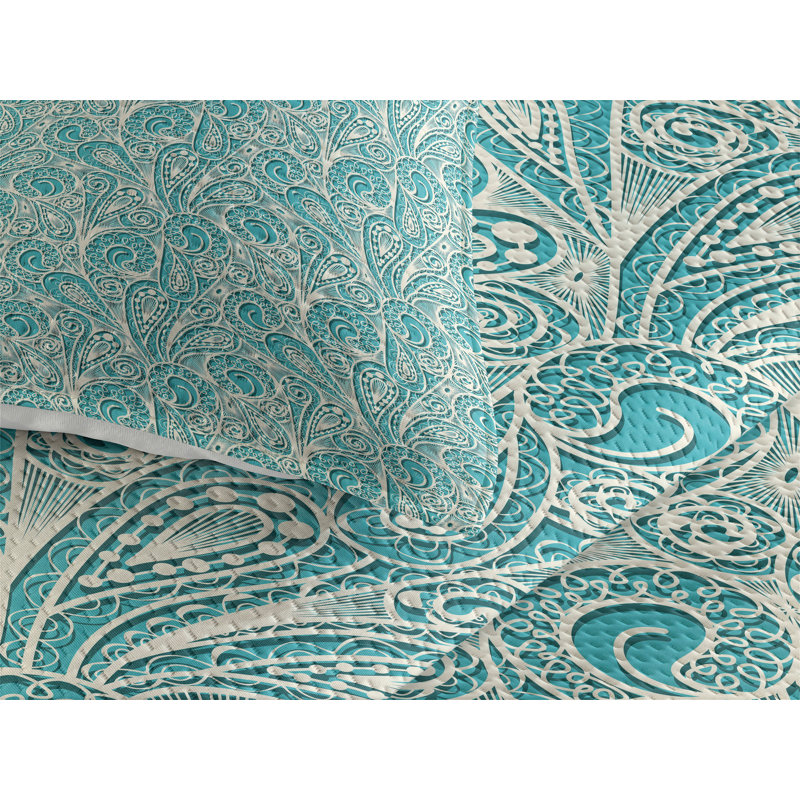 Traditional Polyester Paisley Coverlet, King Bedspread + 2 Shams, Jumble Shamrock