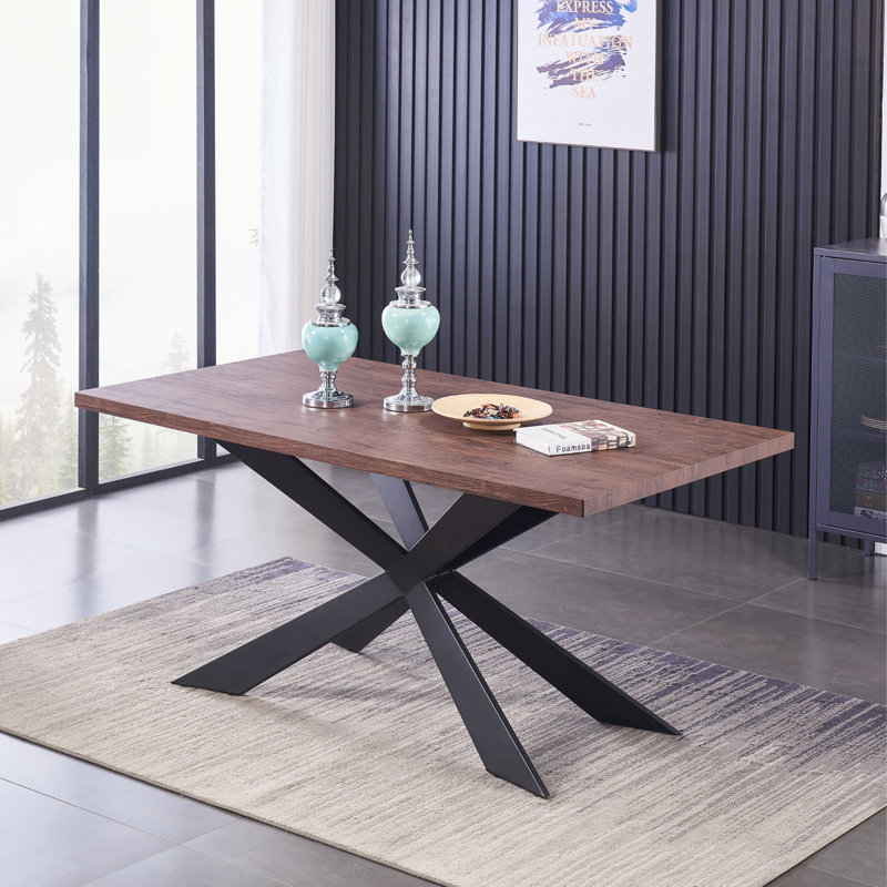 Trista 6 Person Dining set - a Rectangular Wooden Dining Table with Metal Legs and a Set of 6 Quilted Ring Knocker Velvet Dining Chairs for Dining Room - Modern Dining Table Set