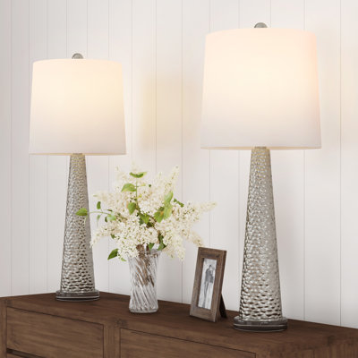 Ensemble de 2 lampes de table en verre martelé Orren Ellis pour la chambre à coucher, le salon et le bureau avec ampoules à DEL écoénergétiques