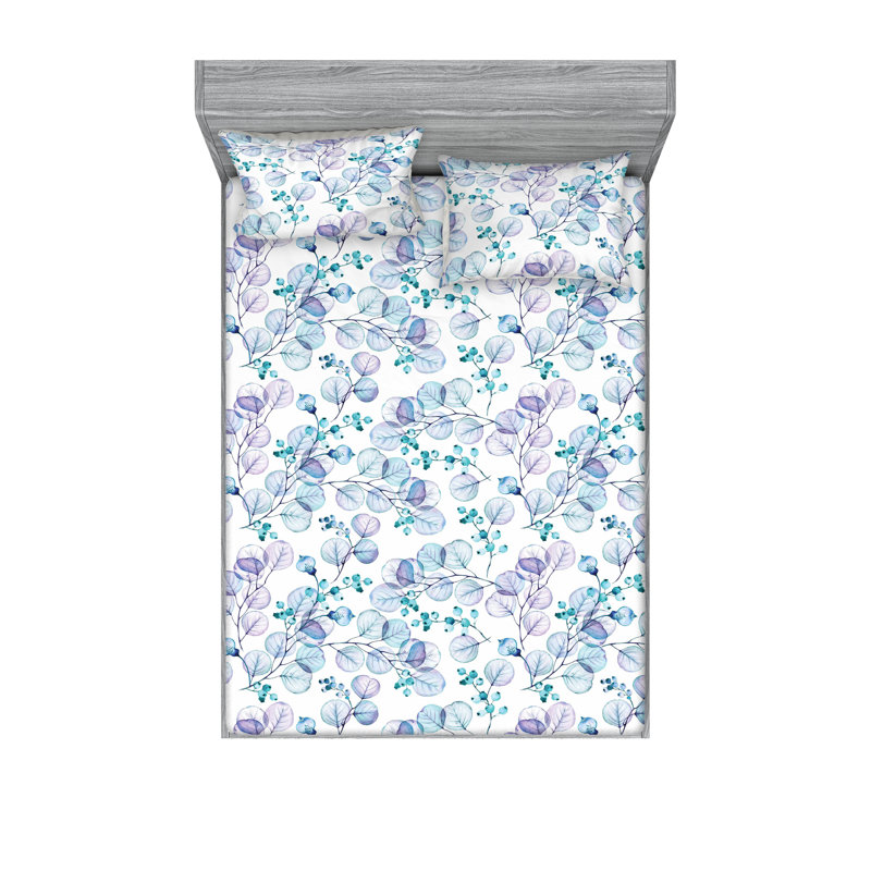 Drap-housse et taies décoratives 3 pièces Ambesonne, Turquoise, lilas, blanc / floral