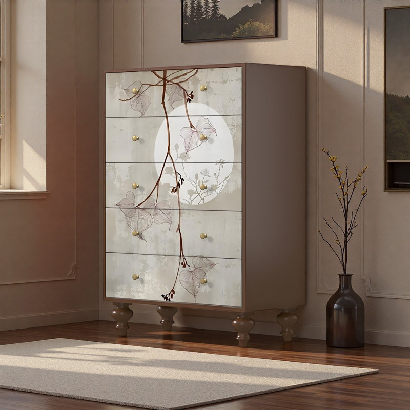 Armoire de rangement artistique à 5 tiroirs Wabi-Sabi, Noyer