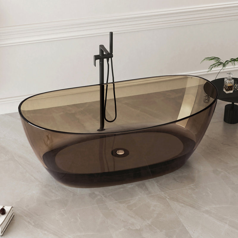 Forma 65" Freestanding Bathtub Solid Surface Freestanding Soaking Tub Transparent