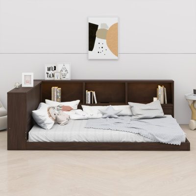 Stylish Wooden Daybed with Storage Shelves, Built-in USB & LED Lights