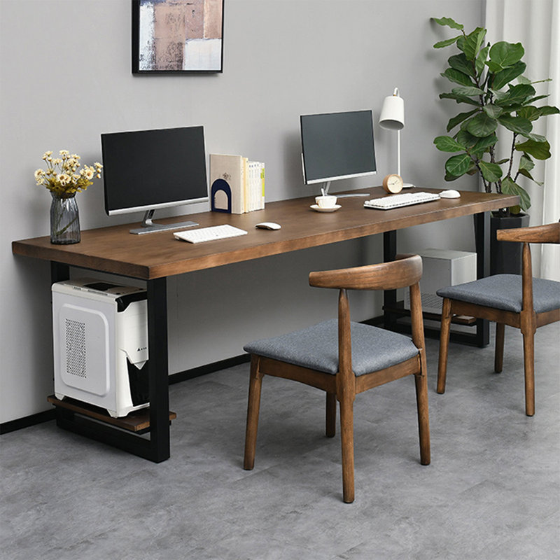 Walnut,Black Rectangular Solid Wood Writing desk, 29.53" H x 78.74" W x 31.5" D