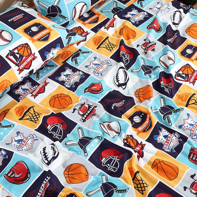 Twin White and Multicolor Sports Print Microfiber Sheet Set